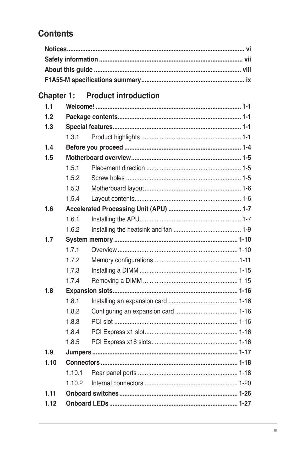 Asus F1A55-M User Manual | Page 3 / 70