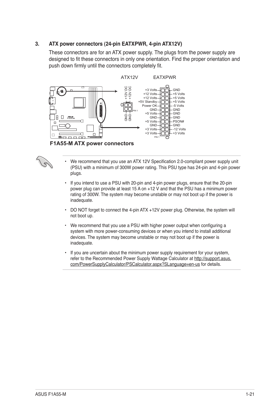 F1a55-m atx power connectors | Asus F1A55-M User Manual | Page 33 / 70