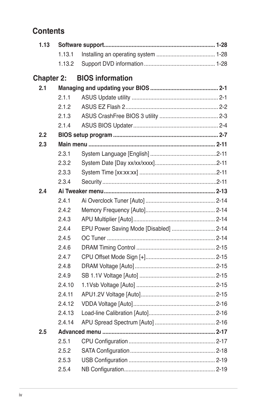 Asus F1A55-M User Manual | Page 4 / 70