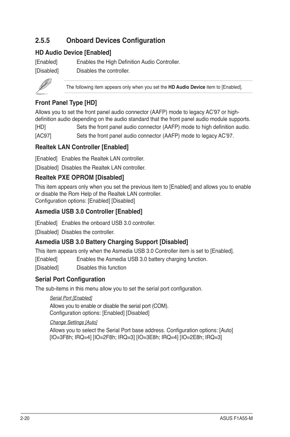 5 onboard devices configuration, Onboard devices configuration -20 | Asus F1A55-M User Manual | Page 60 / 70