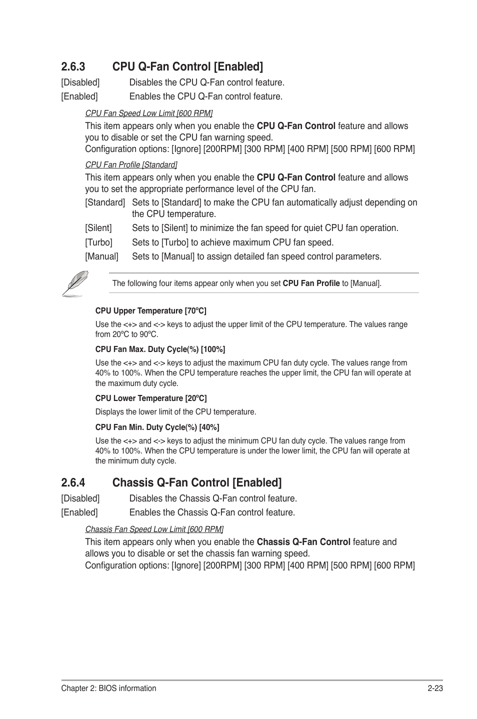 3 cpu q-fan control [enabled, 4 chassis q-fan control [enabled, Cpu q-fan control [enabled] -23 | Chassis q-fan control [enabled] -23 | Asus F1A55-M User Manual | Page 63 / 70