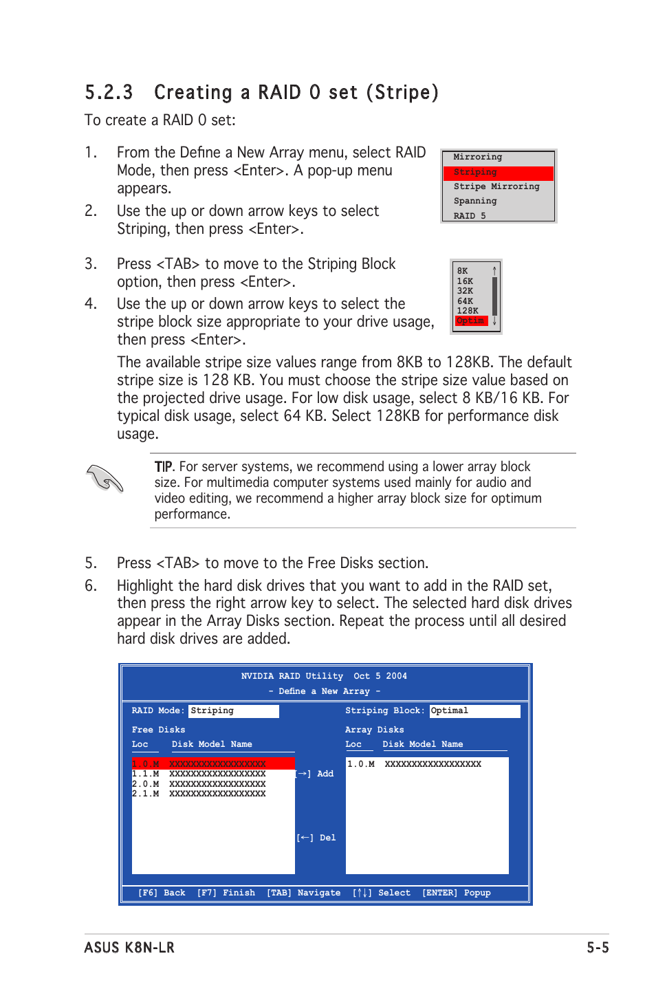 3 creating a raid 0 set (stripe) | Asus K8N-LR User Manual | Page 101 / 120