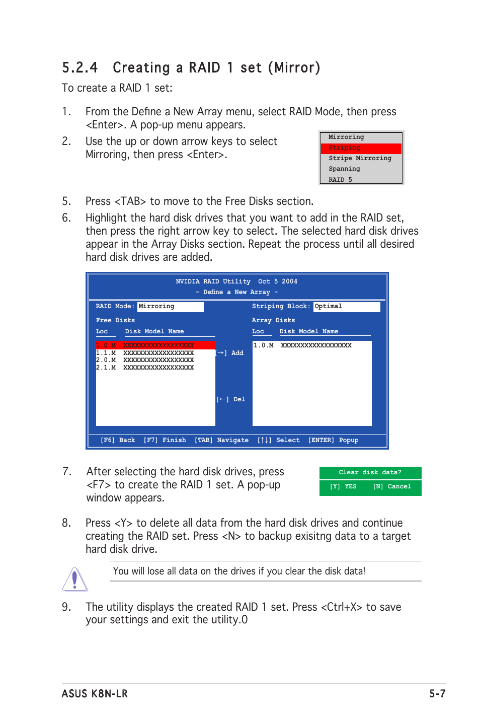 4 creating a raid 1 set (mirror) | Asus K8N-LR User Manual | Page 103 / 120
