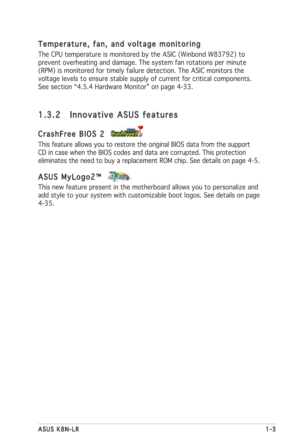 2 innovative asus features | Asus K8N-LR User Manual | Page 17 / 120