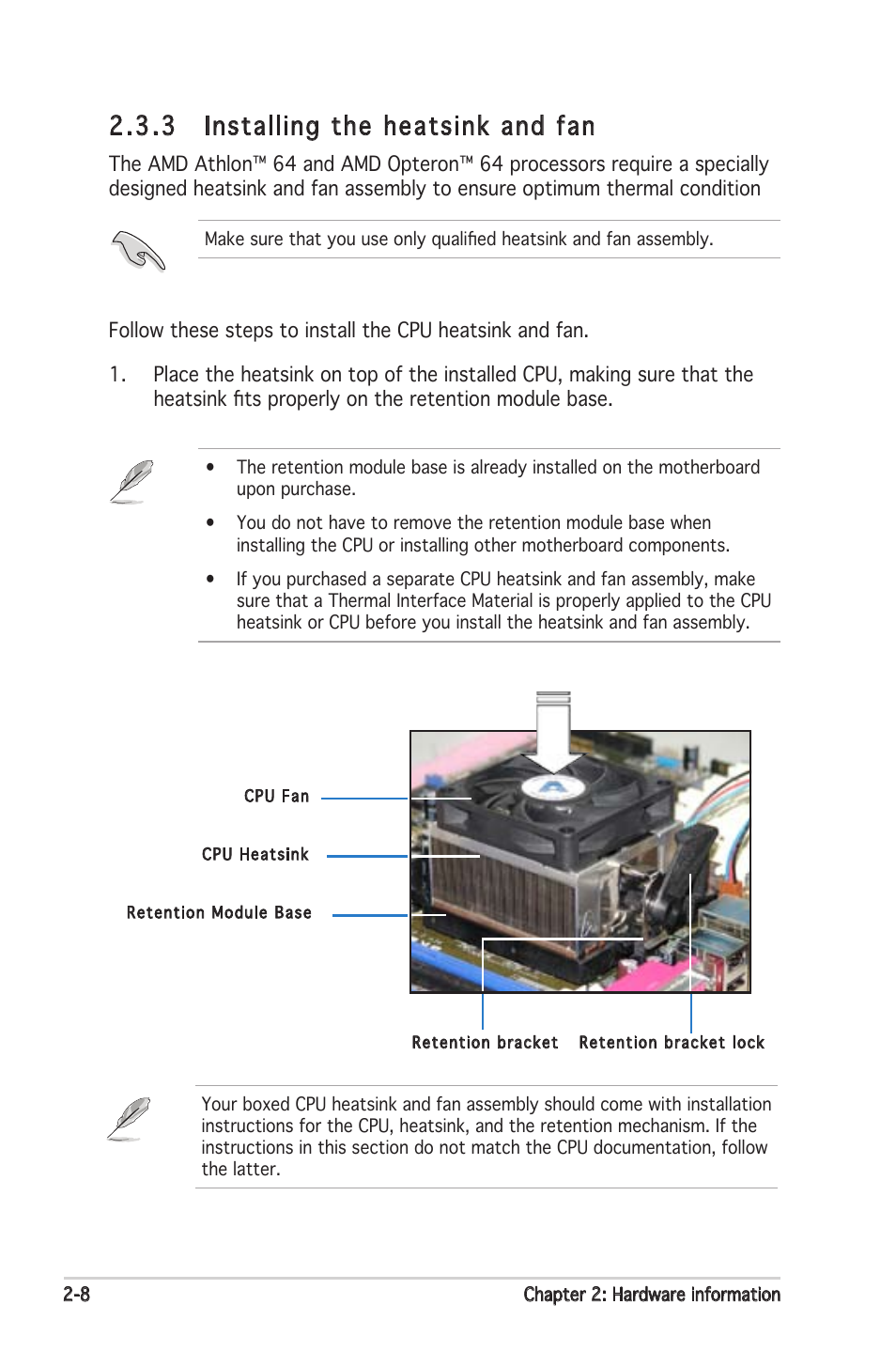 3 installing the heatsink and fan | Asus K8N-LR User Manual | Page 28 / 120