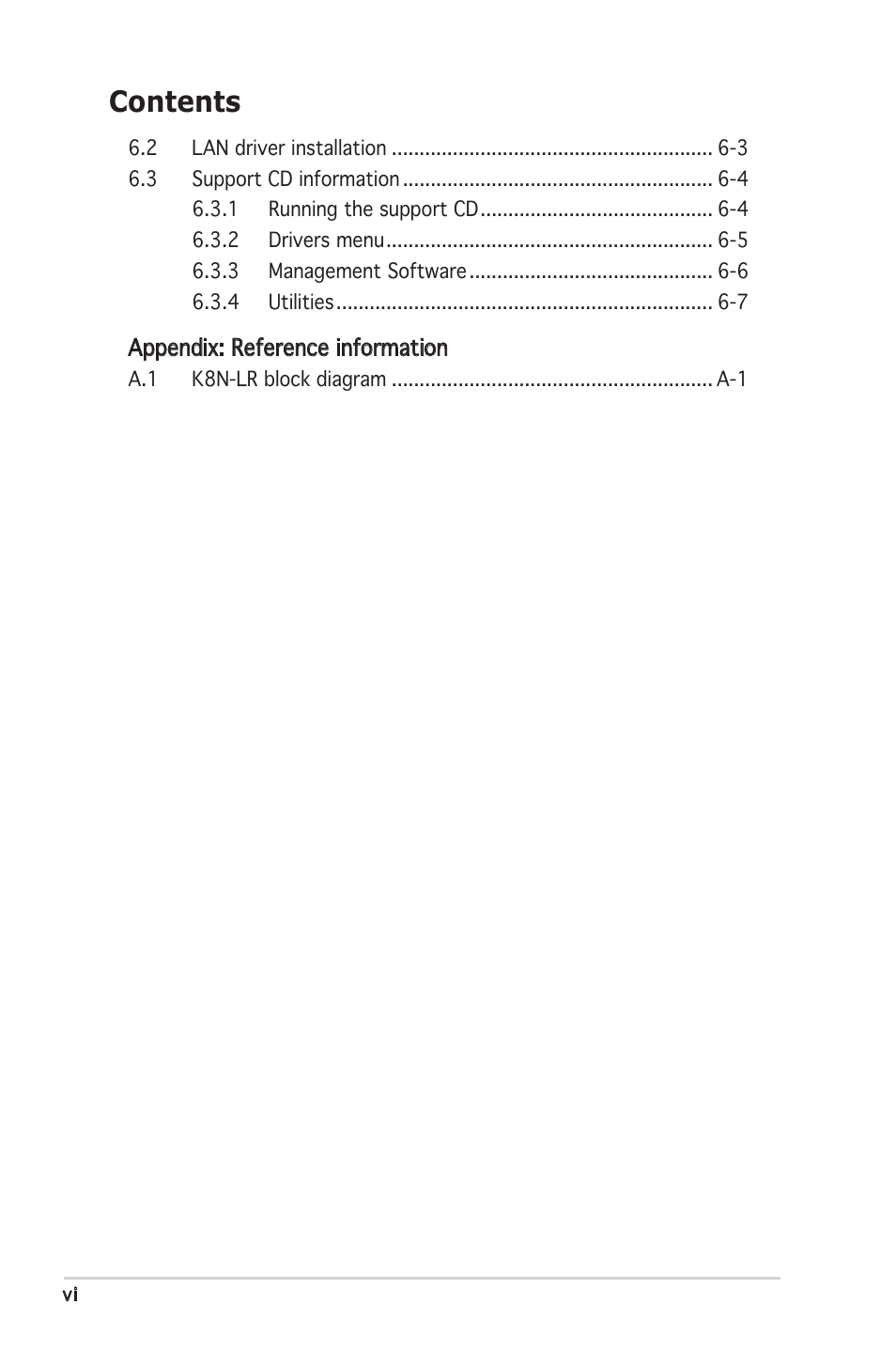 Asus K8N-LR User Manual | Page 6 / 120