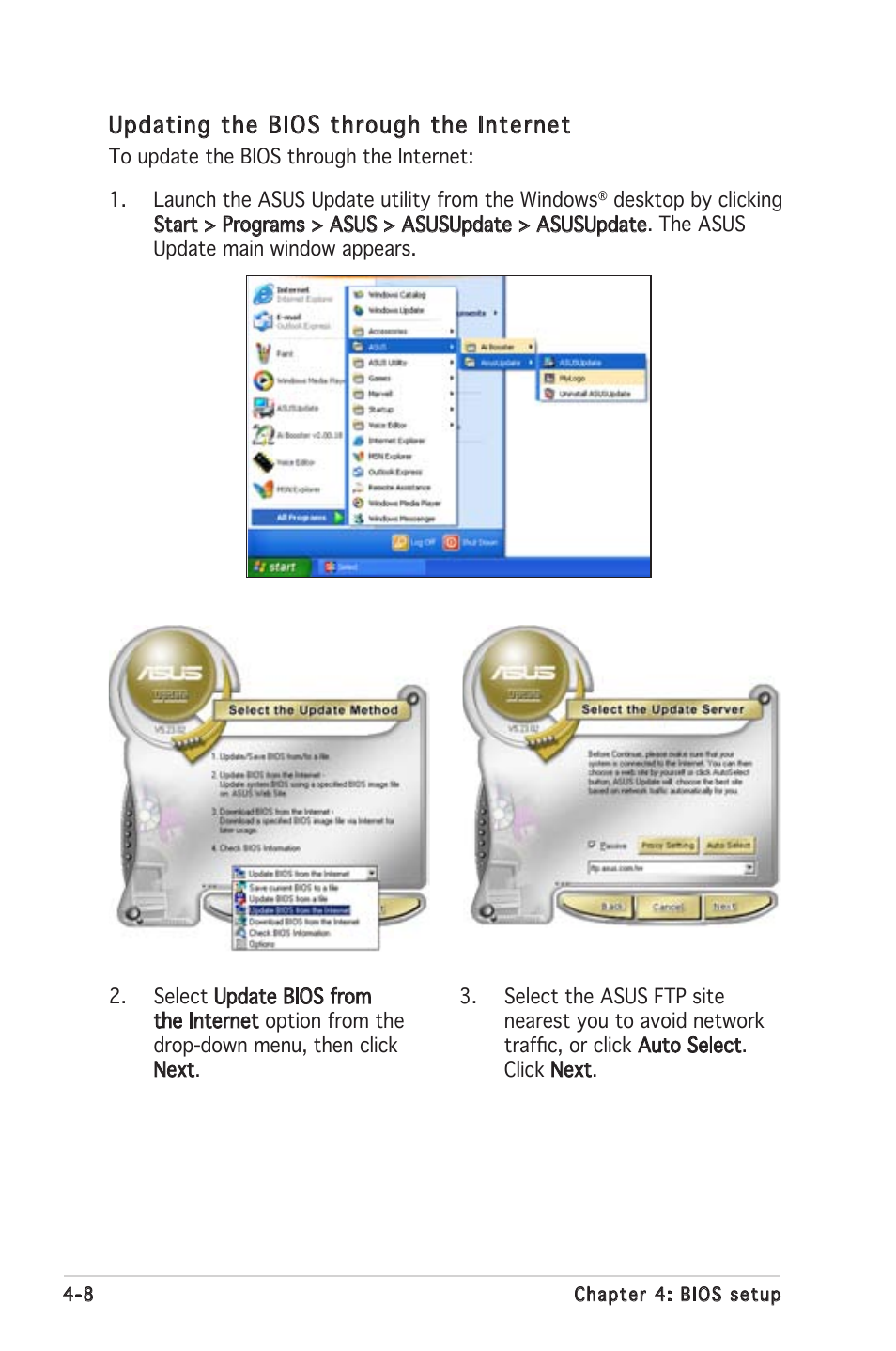 Updating the bios through the internet | Asus K8N-LR User Manual | Page 62 / 120