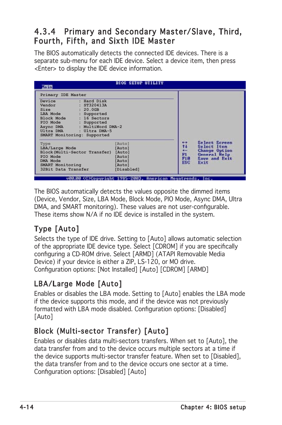 Type [auto, Lba/large mode [auto, Block (multi-sector transfer) [auto | Asus K8N-LR User Manual | Page 68 / 120