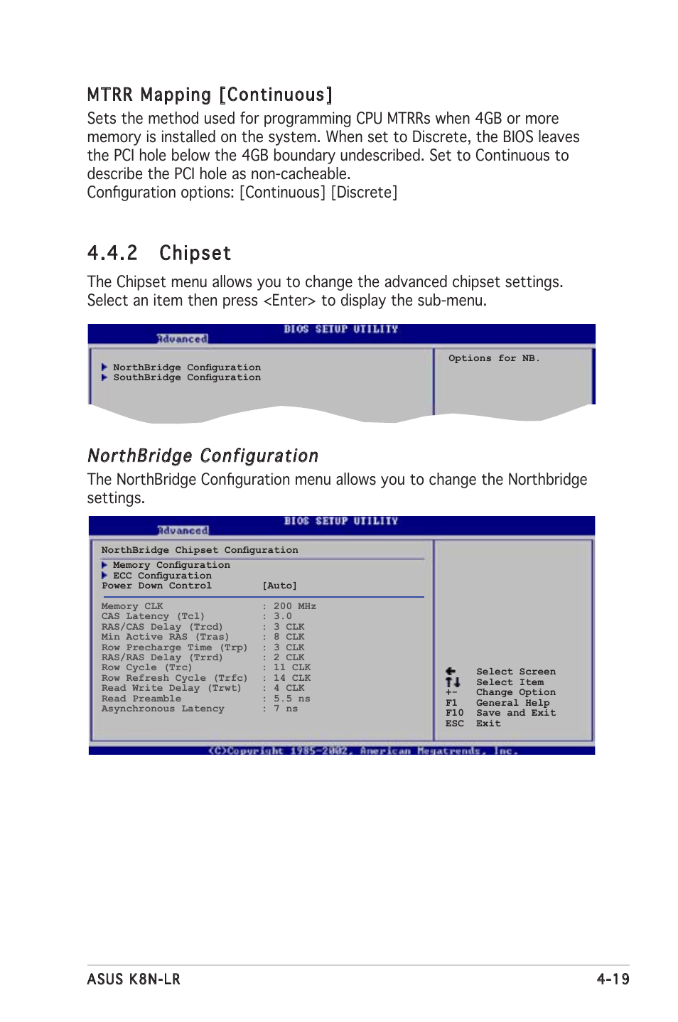 2 chipset, Mtrr mapping [continuous, Northbridge configuration | Asus K8N-LR User Manual | Page 73 / 120