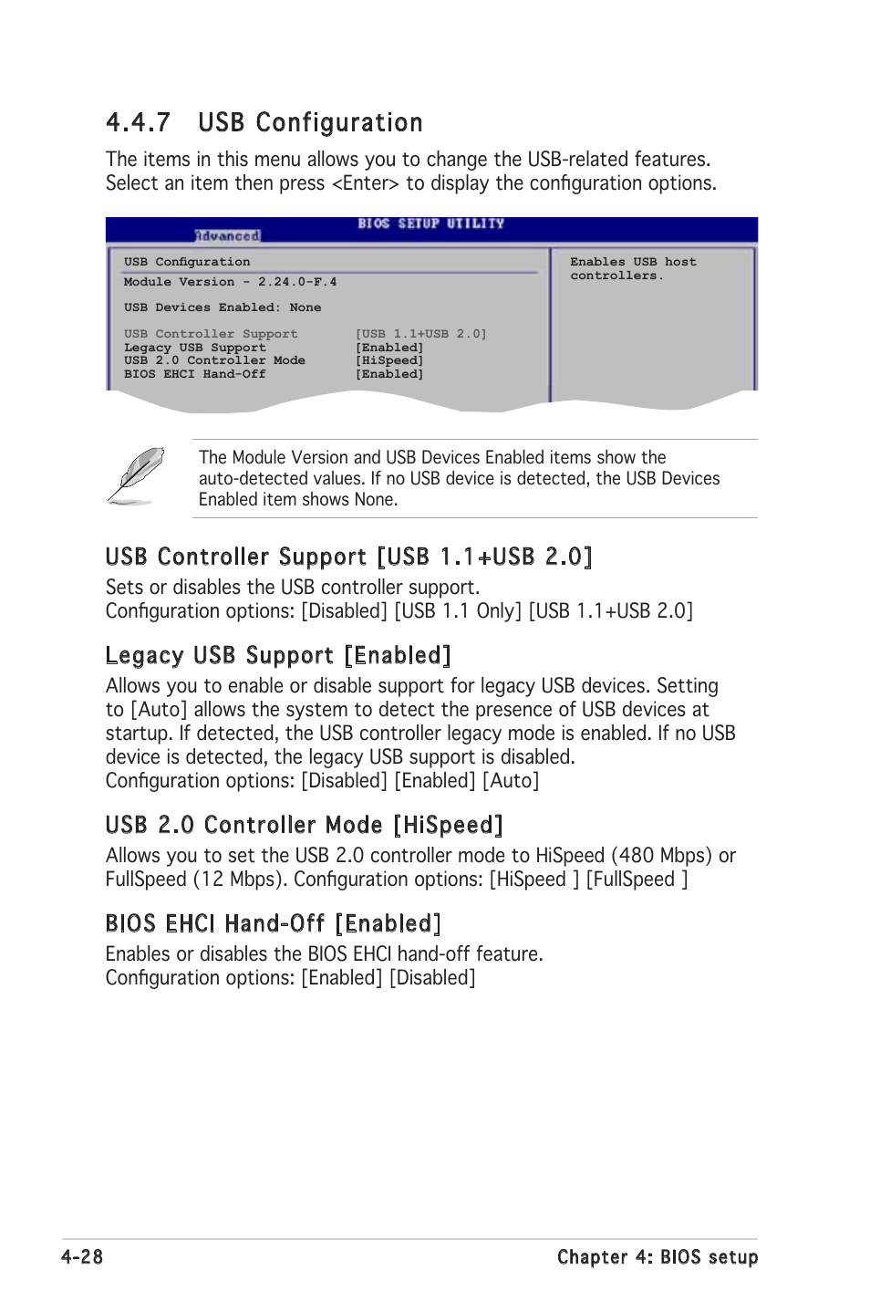 7 usb configuration, Usb controller support [usb 1.1+usb 2.0, Legacy usb support [enabled | Usb 2.0 controller mode [hispeed, Bios ehci hand-off [enabled | Asus K8N-LR User Manual | Page 82 / 120