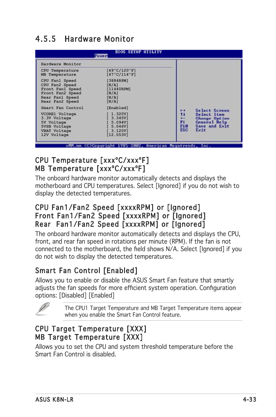 5 hardware monitor, Smart fan control [enabled | Asus K8N-LR User Manual | Page 87 / 120
