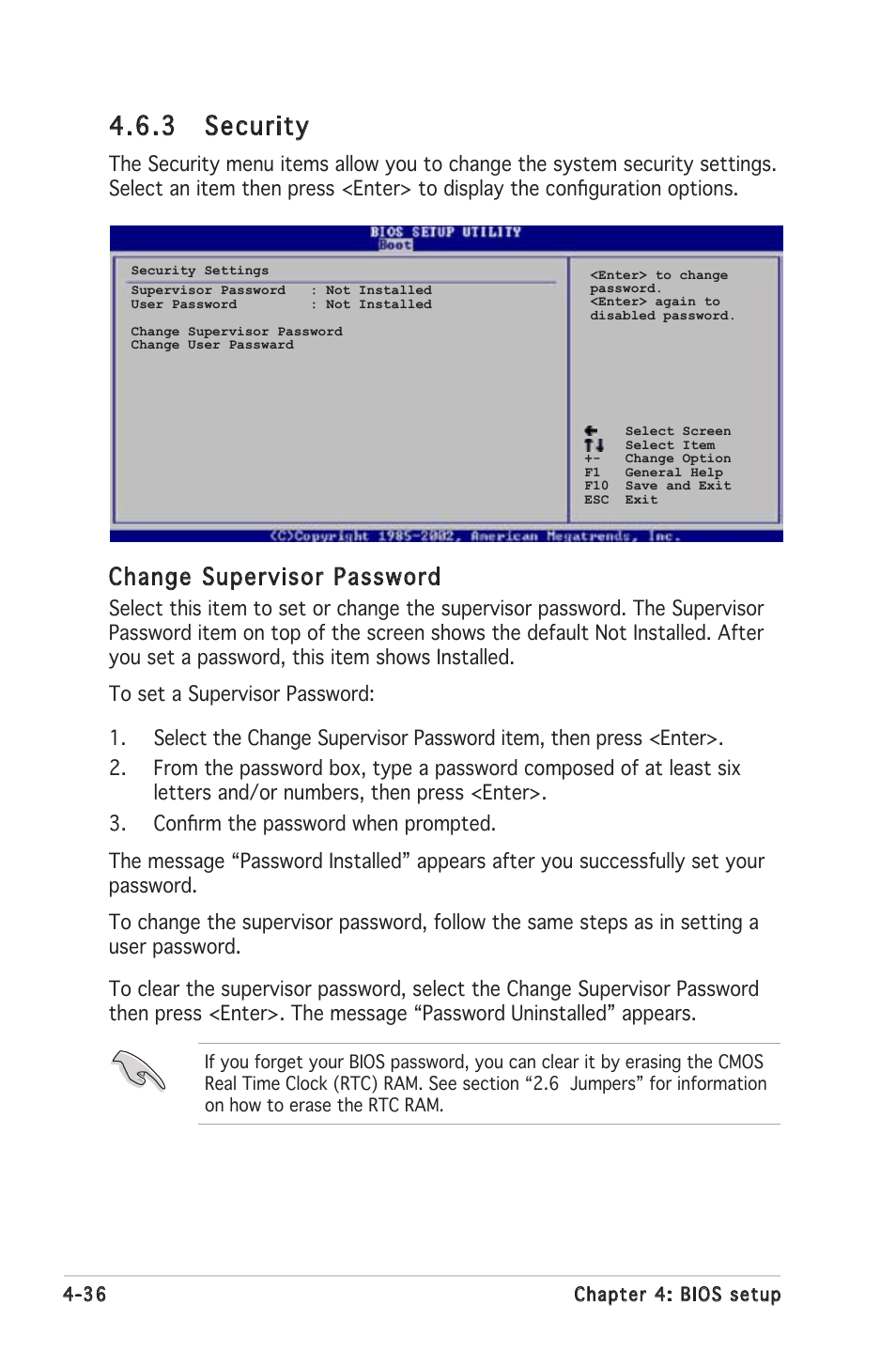 3 security, Change supervisor password | Asus K8N-LR User Manual | Page 90 / 120