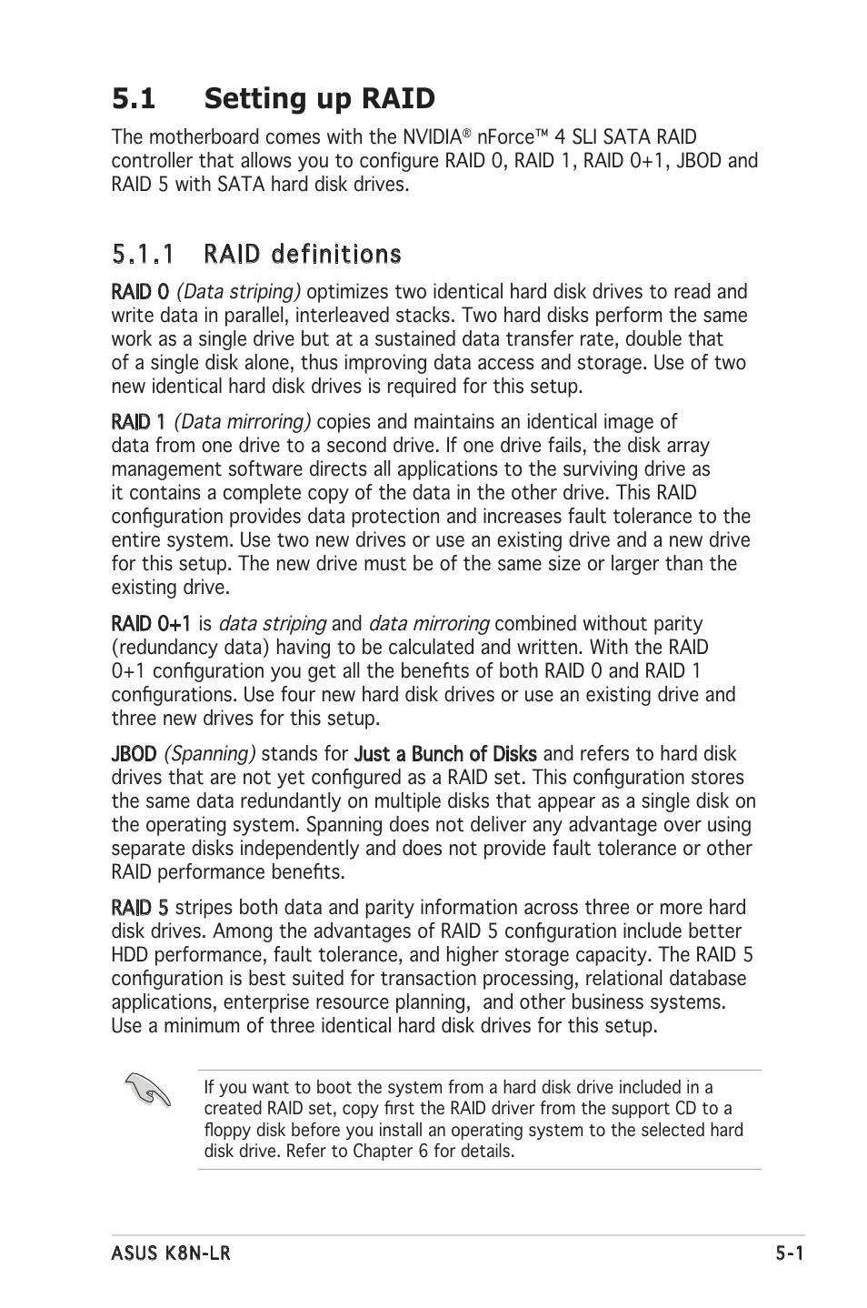 1 setting up raid, 1 raid definitions | Asus K8N-LR User Manual | Page 97 / 120