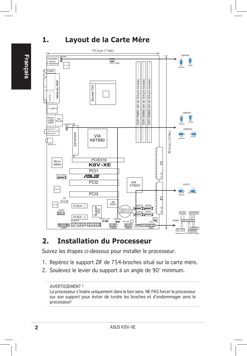 Français, K8v -xe, Asus k8v-xe | Pci2 pci3, Via k8t890, Pciex16, Su pe r i/o | Asus K8V-XE User Manual | Page 2 / 20