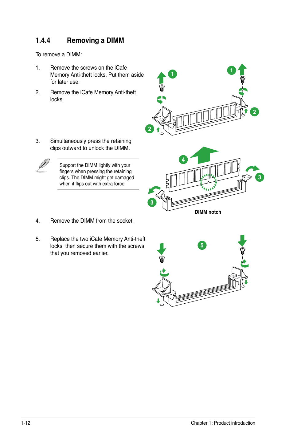4 removing a dimm, Removing a dimm -12 | Asus M4A78LT PLUS User Manual | Page 22 / 56