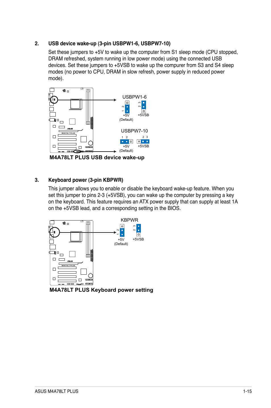 M4a78lt plus usb device wake-up, M4a78lt plus keyboard power setting | Asus M4A78LT PLUS User Manual | Page 25 / 56