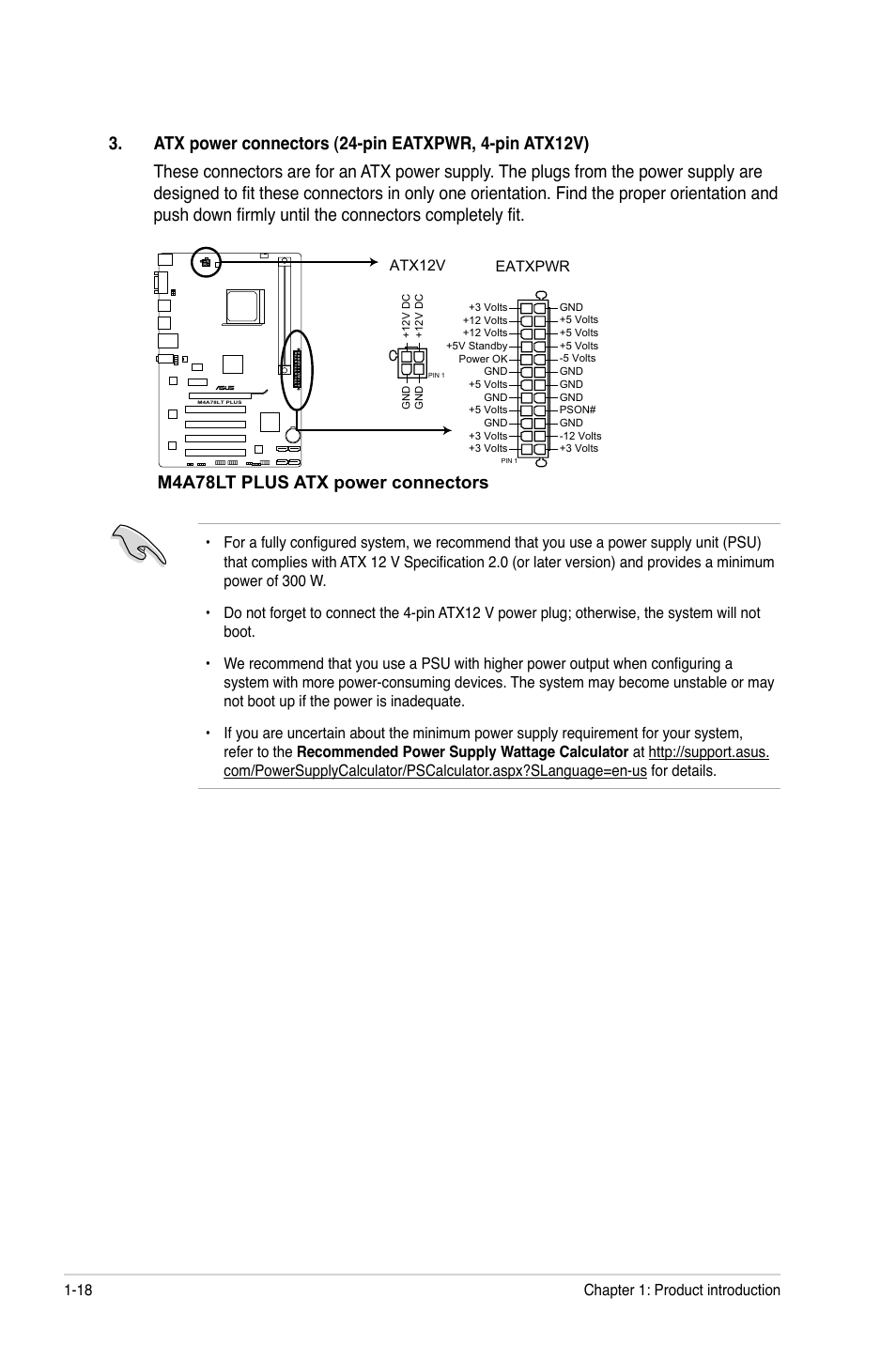 M4a78lt plus atx power connectors | Asus M4A78LT PLUS User Manual | Page 28 / 56