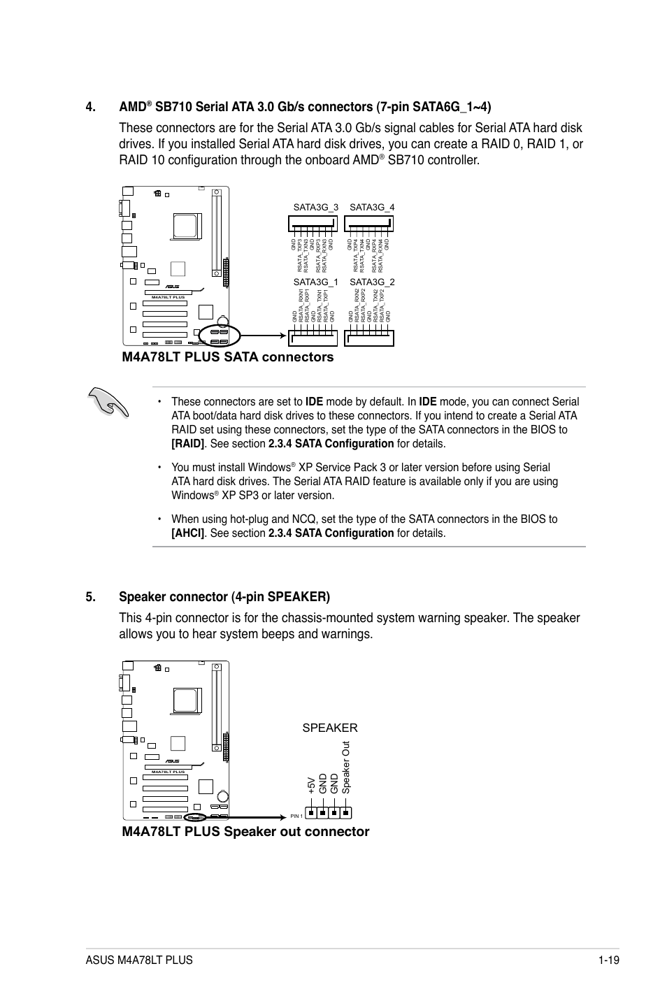 Sb710 controller, M4a78lt plus speaker out connector, Speaker | Asus M4A78LT PLUS User Manual | Page 29 / 56