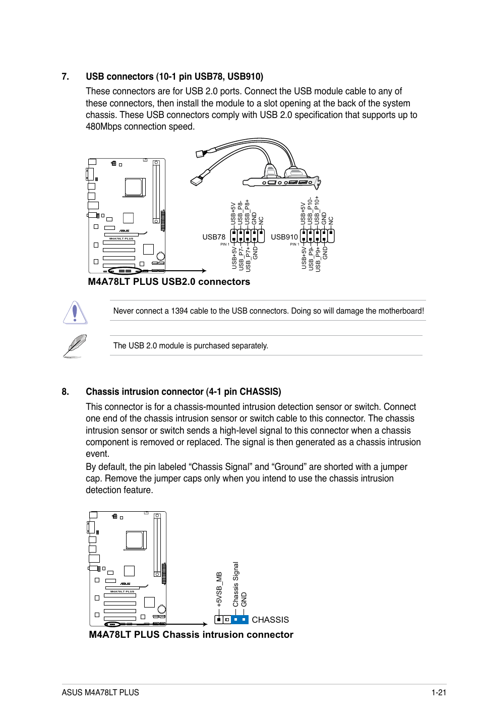 M4a78lt plus chassis intrusion connector | Asus M4A78LT PLUS User Manual | Page 31 / 56