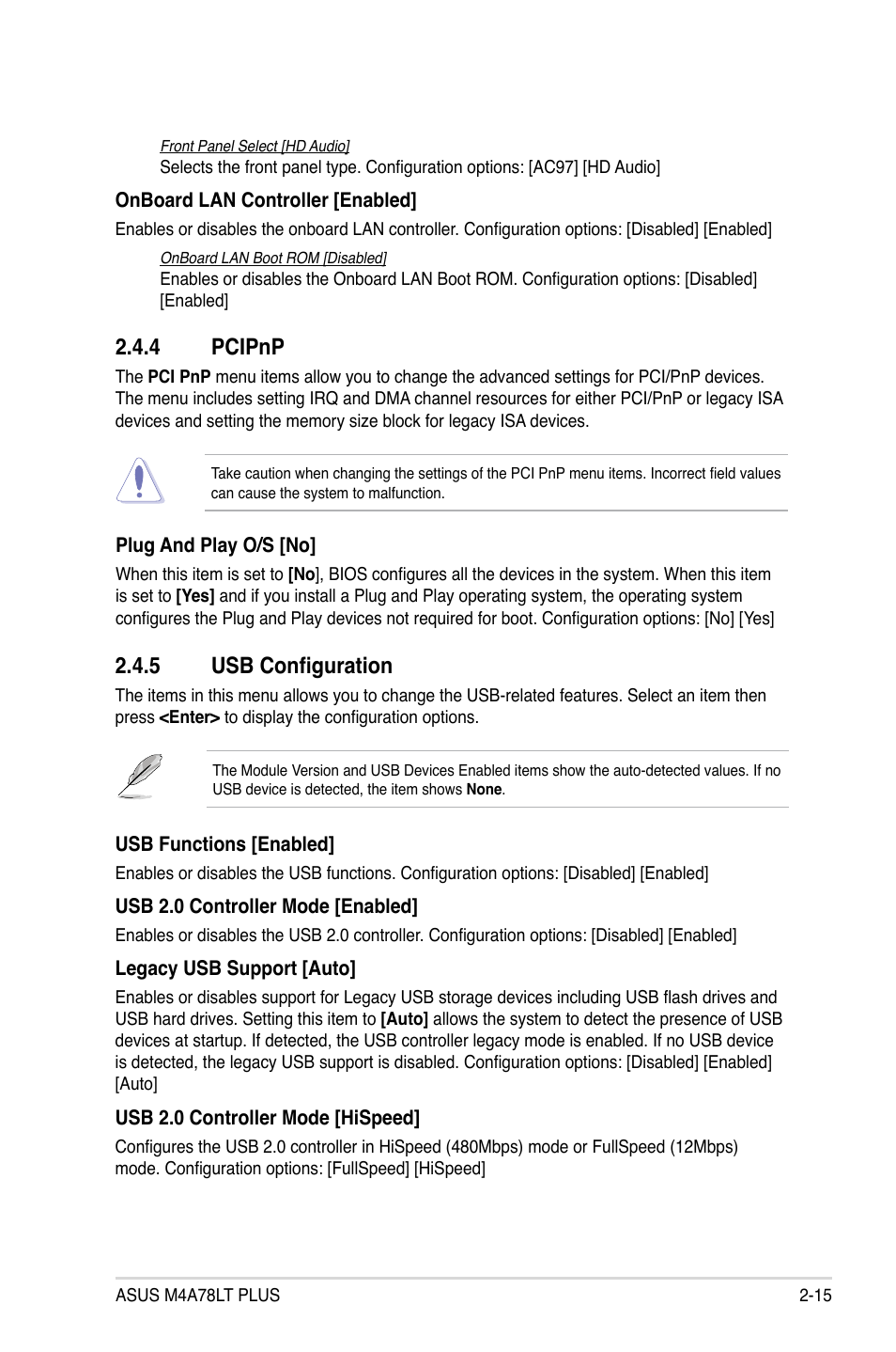 4 pcipnp, 5 usb configuration, Pcipnp -15 | Usb configuration -15 | Asus M4A78LT PLUS User Manual | Page 47 / 56