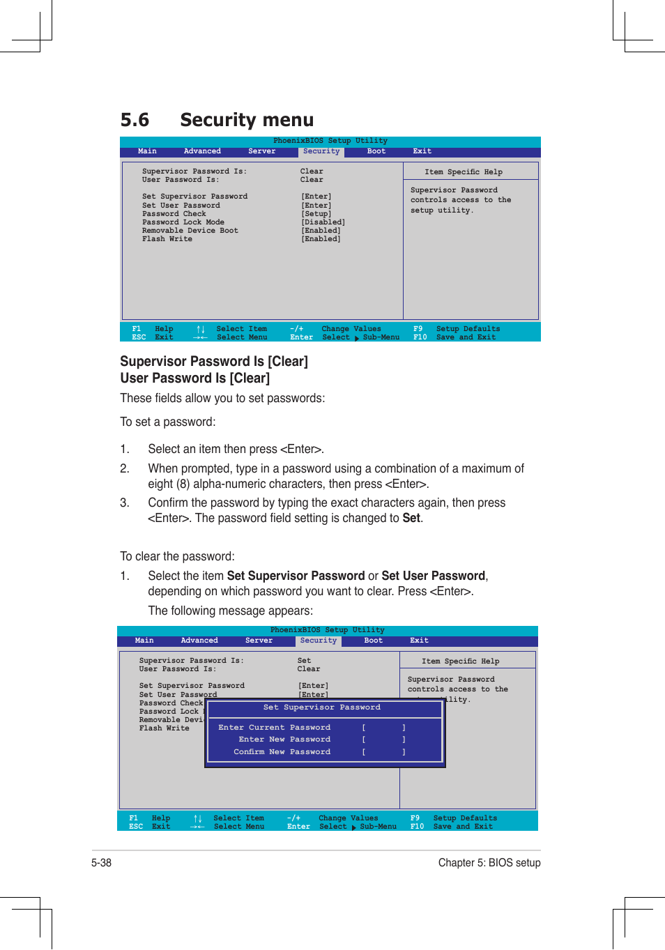 6 security menu | Asus RS160-E4/PA4 User Manual | Page 108 / 186