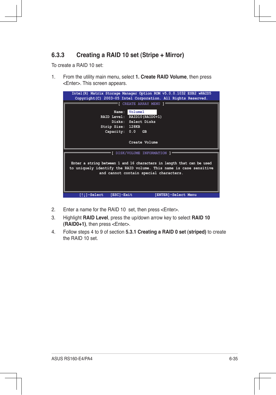 Creating.a.raid.10.set.(stripe.+.mirror) | Asus RS160-E4/PA4 User Manual | Page 149 / 186