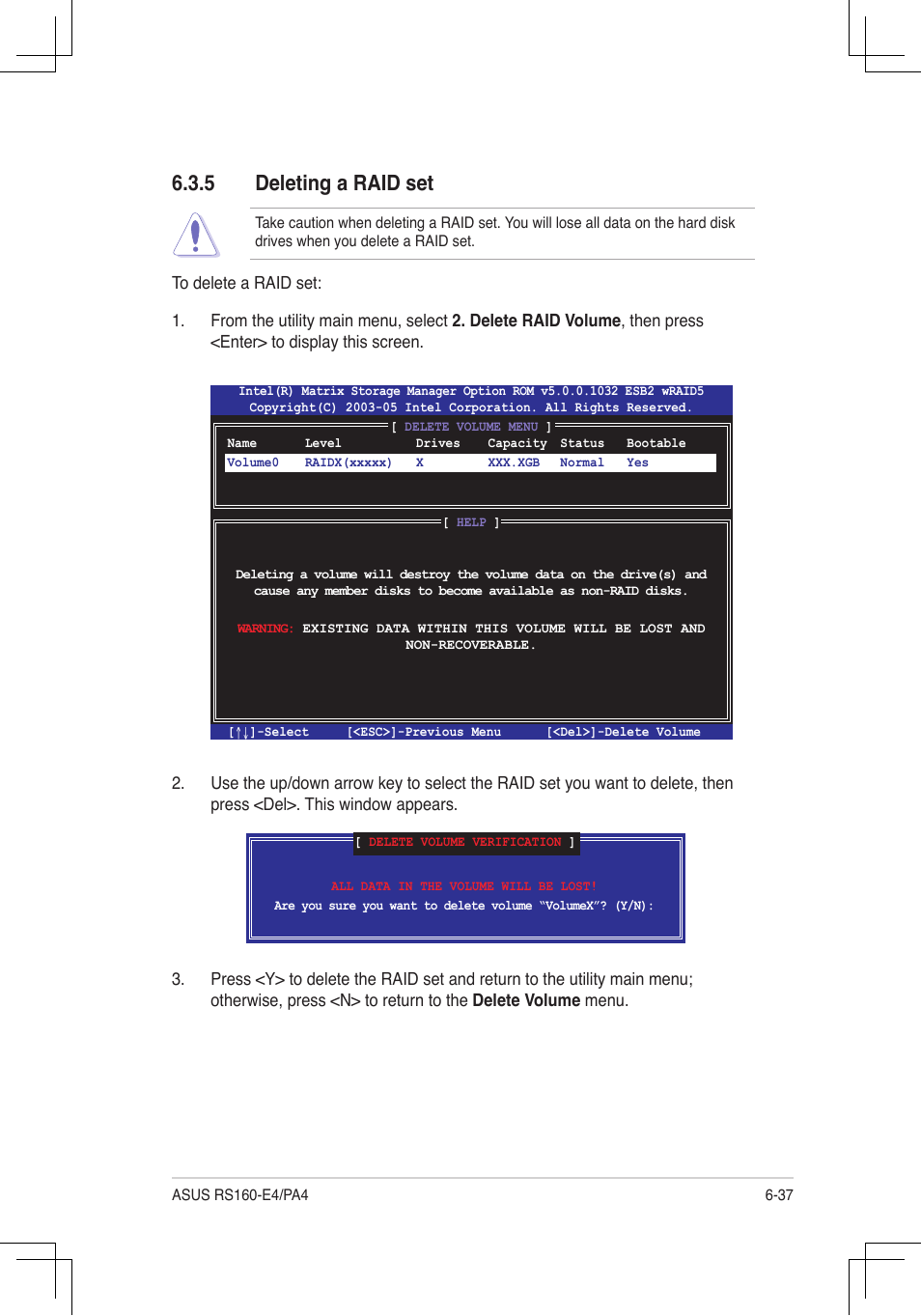 Deleting.a.raid.set | Asus RS160-E4/PA4 User Manual | Page 151 / 186