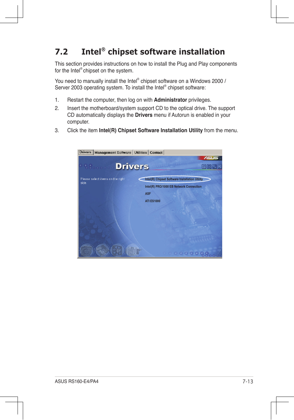 2 intel, Chipset software installation | Asus RS160-E4/PA4 User Manual | Page 169 / 186