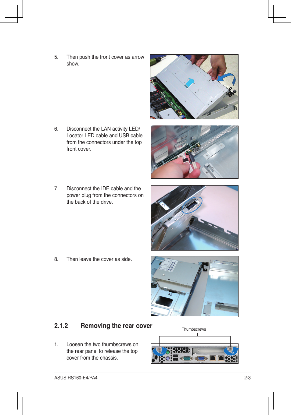 Removing.the.rear.cover | Asus RS160-E4/PA4 User Manual | Page 19 / 186