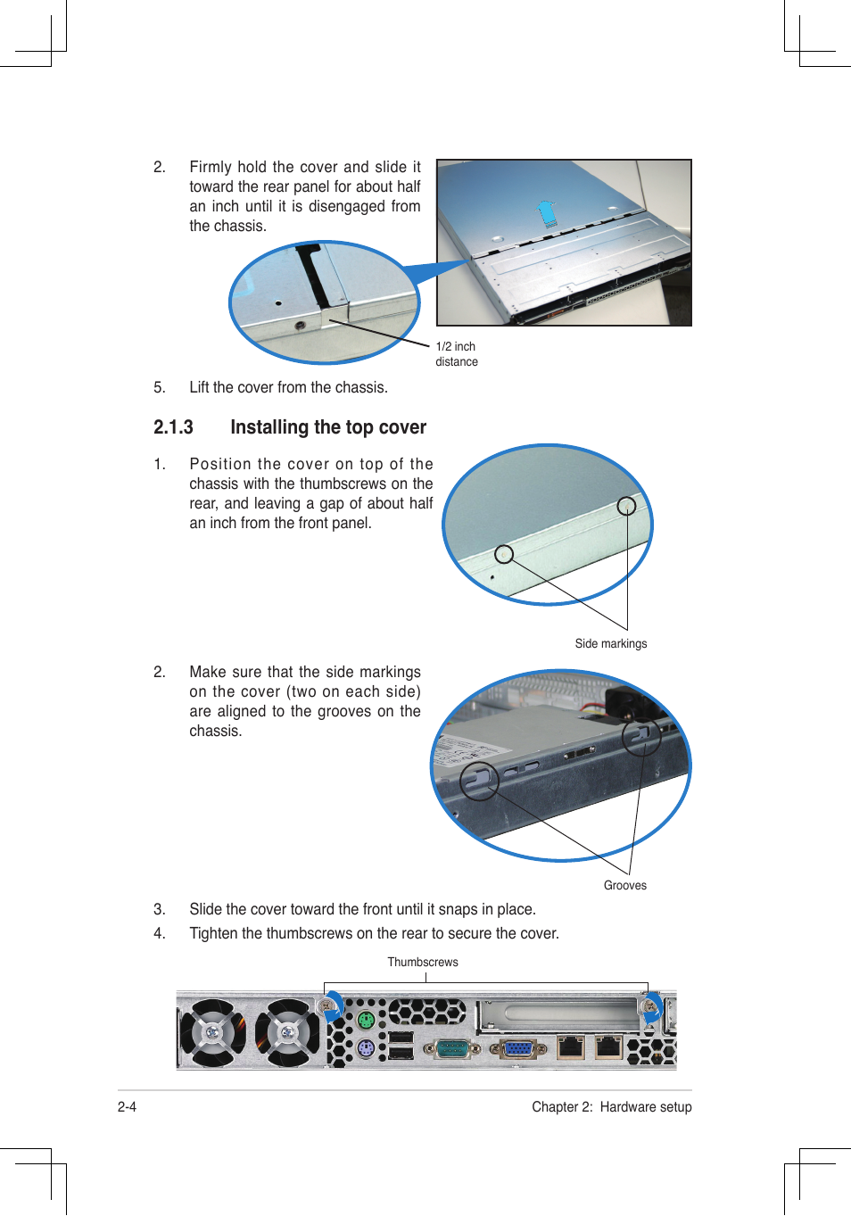 Installing.the.top.cover | Asus RS160-E4/PA4 User Manual | Page 20 / 186