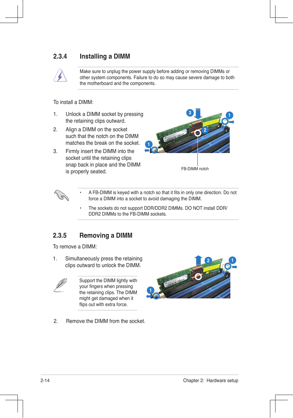 Installing.a.dimm, Removing.a.dimm | Asus RS160-E4/PA4 User Manual | Page 30 / 186