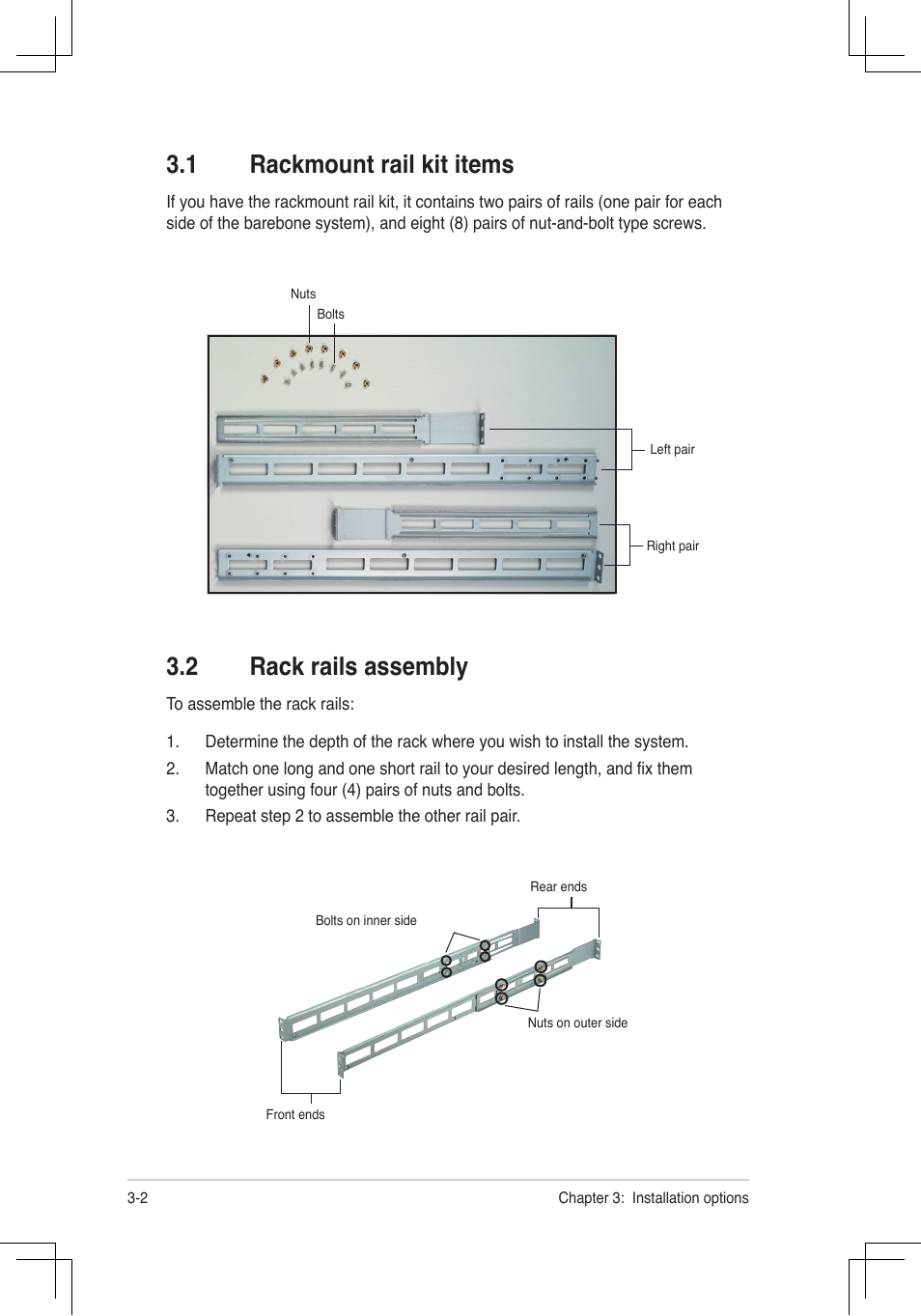 Rackmount.rail.kit.items, Rack.rails.assembly | Asus RS160-E4/PA4 User Manual | Page 50 / 186