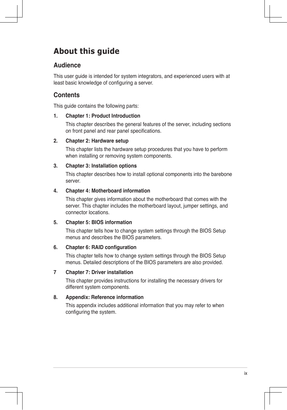 Asus RS160-E4/PA4 User Manual | Page 9 / 186