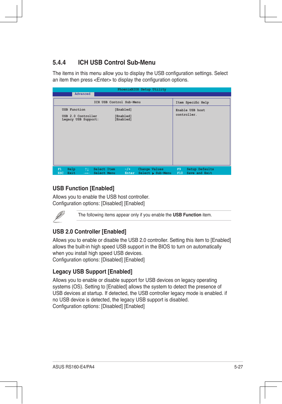 Usb.function.[enabled, Usb.2.0.controller.[enabled | Asus RS160-E4/PA4 User Manual | Page 97 / 186