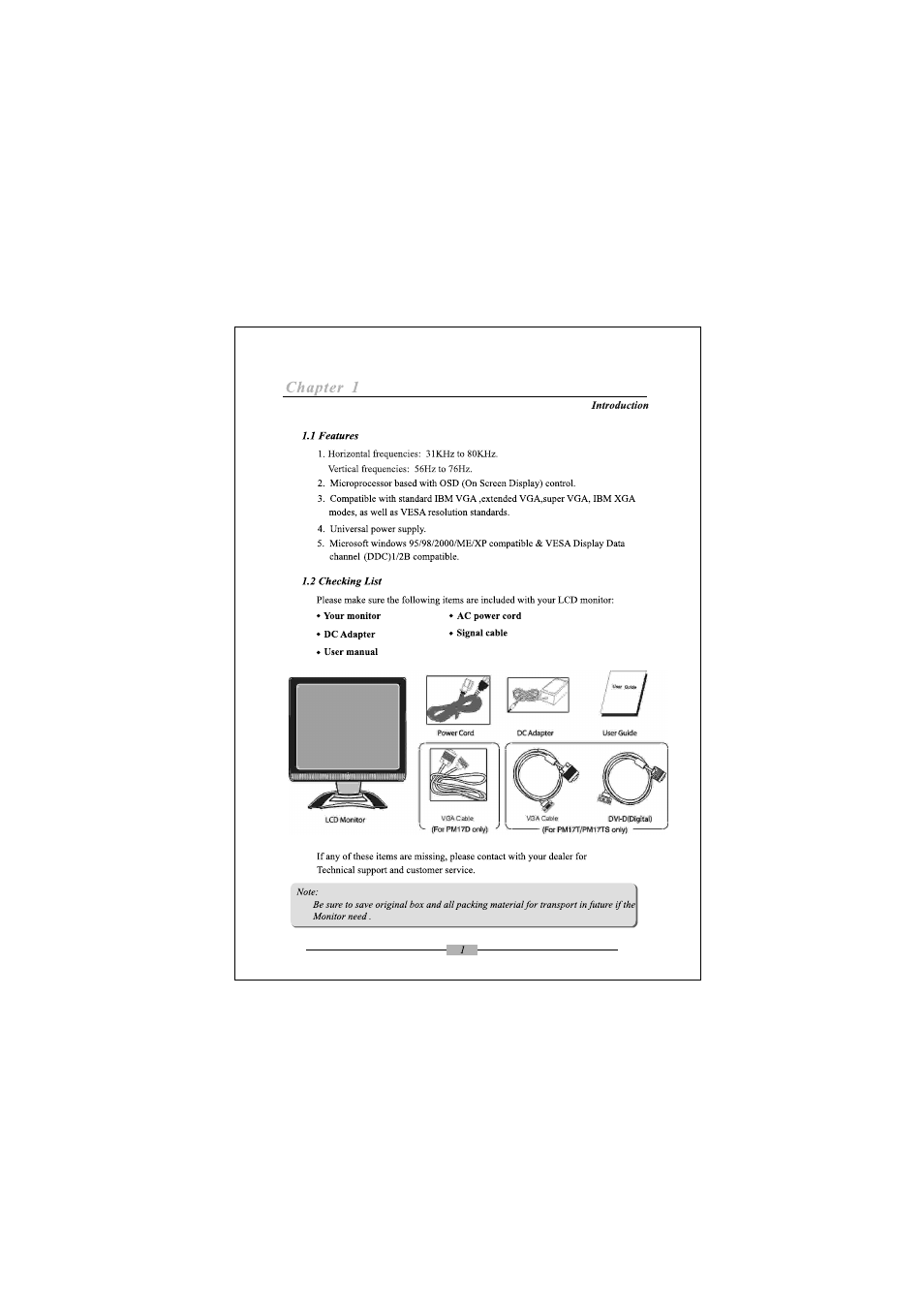 Chapter 1 | Asus PM17TU User Manual | Page 4 / 13