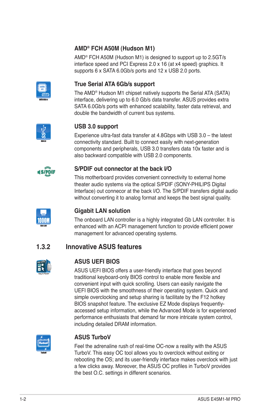 2 innovative asus features, Innovative asus features -2 | Asus E45M1-M PRO User Manual | Page 12 / 62