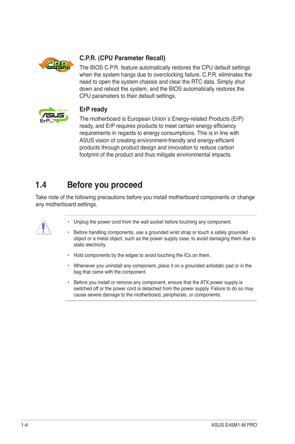 4 before you proceed, Before you proceed -4 | Asus E45M1-M PRO User Manual | Page 14 / 62