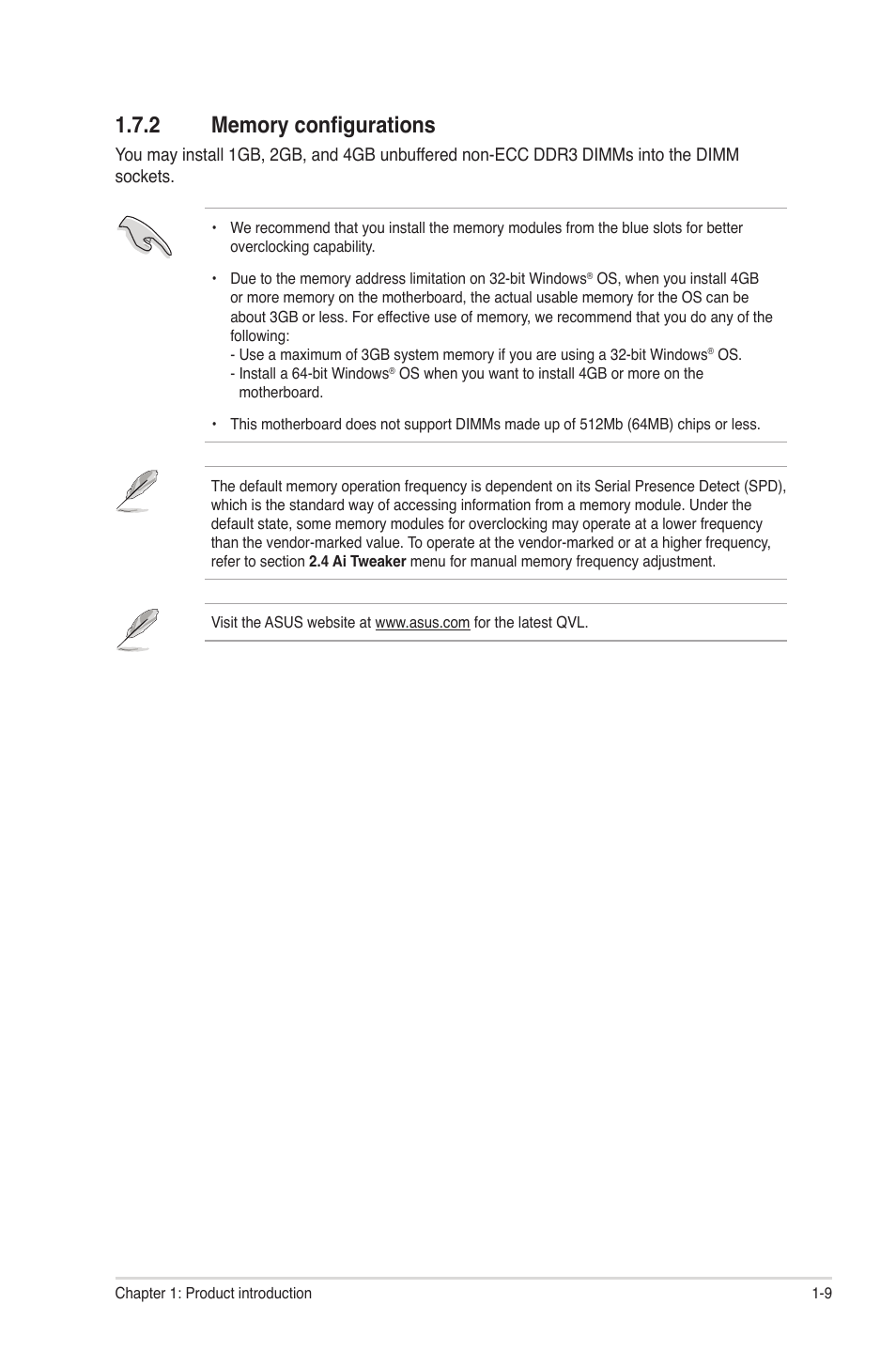 2 memory configurations, Memory configurations -9 | Asus E45M1-M PRO User Manual | Page 19 / 62