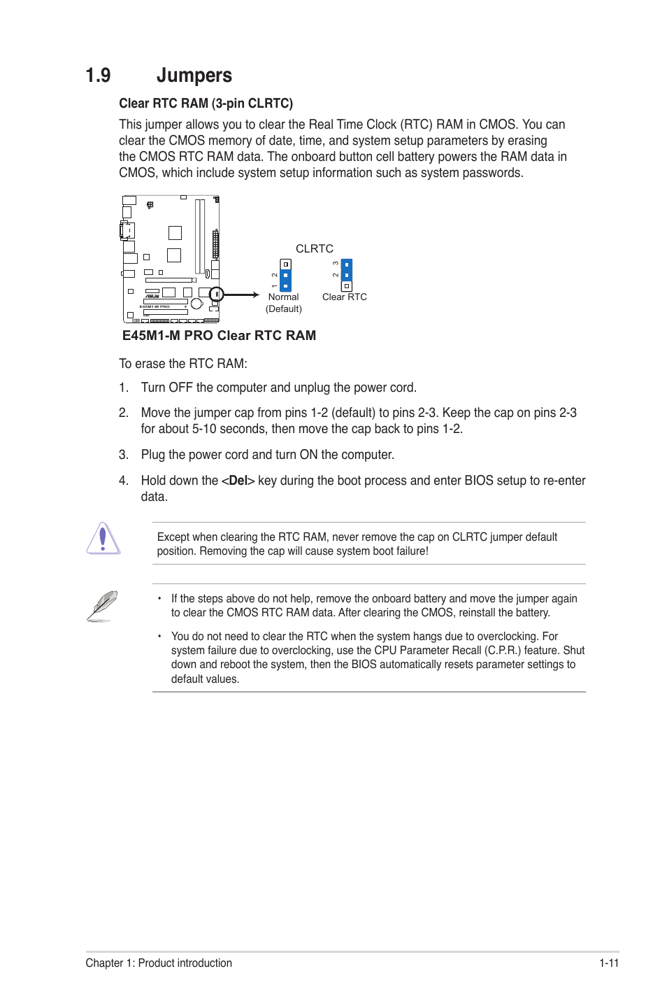 9 jumpers, Jumpers -11 | Asus E45M1-M PRO User Manual | Page 21 / 62