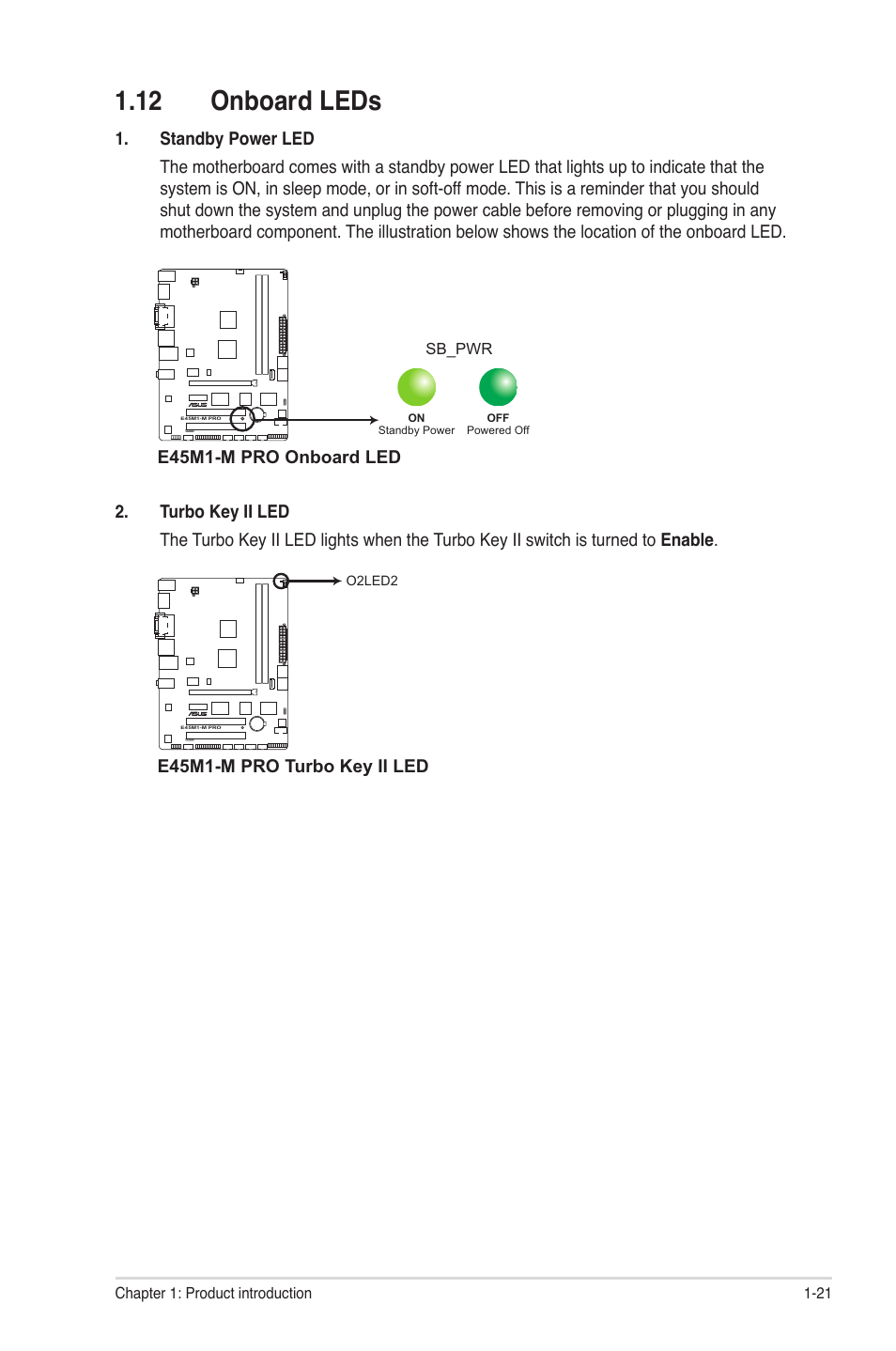 12 onboard leds, 12 onboard leds -21 | Asus E45M1-M PRO User Manual | Page 31 / 62