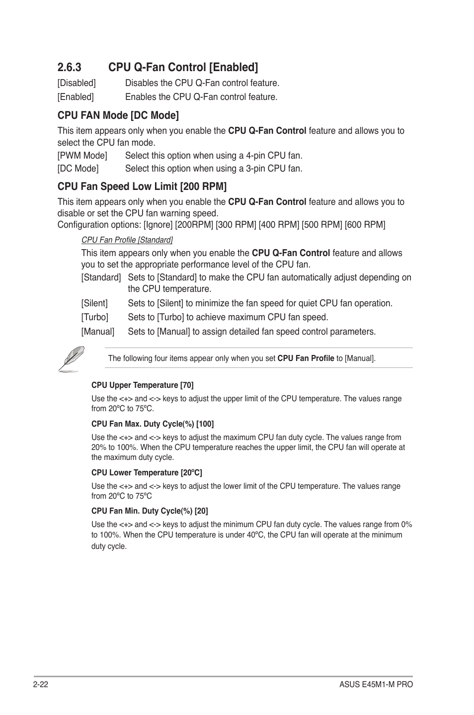 3 cpu q-fan control [enabled, Cpu q-fan control [enabled] -22 | Asus E45M1-M PRO User Manual | Page 54 / 62