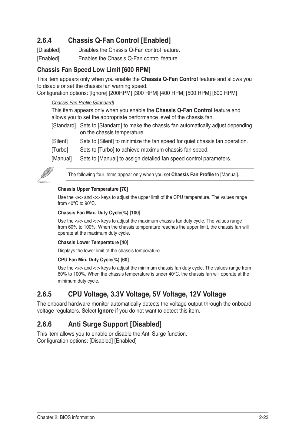 4 chassis q-fan control [enabled, 6 anti surge support [disabled, Chassis q-fan control [enabled] -23 | Anti surge support [disabled] -23 | Asus E45M1-M PRO User Manual | Page 55 / 62