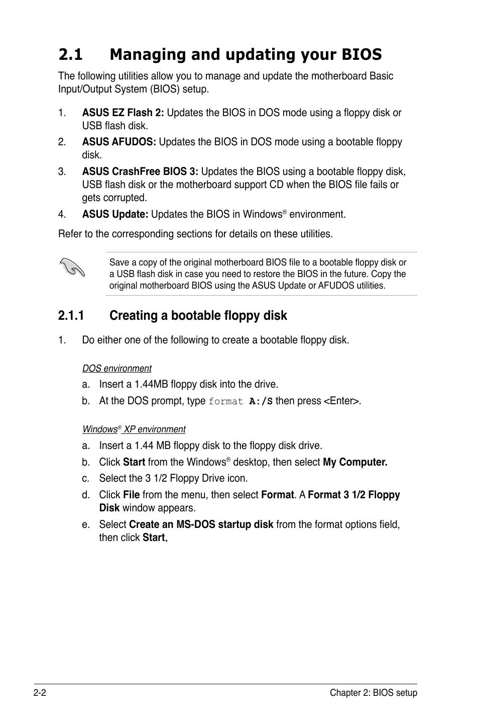 1 managing and updating your bios, 1 creating a bootable floppy disk | Asus P5KPL-C User Manual | Page 52 / 96