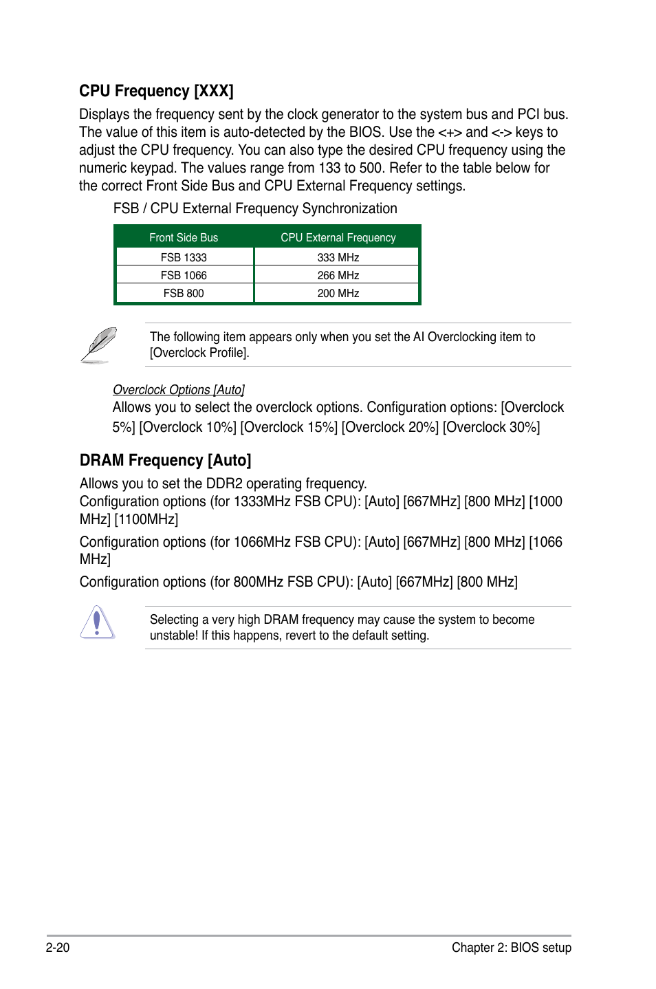 Cpu frequency [xxx, Dram frequency [auto | Asus P5KPL-C User Manual | Page 70 / 96