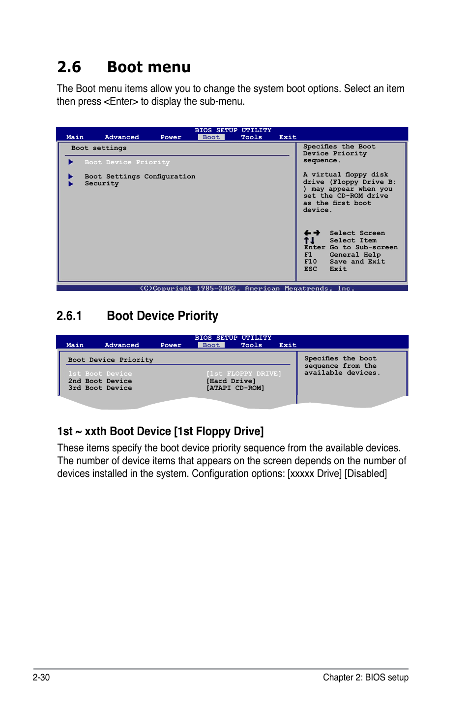 6 boot menu, 1 boot device priority, 1st ~ xxth boot device [1st floppy drive | Asus P5KPL-C User Manual | Page 80 / 96