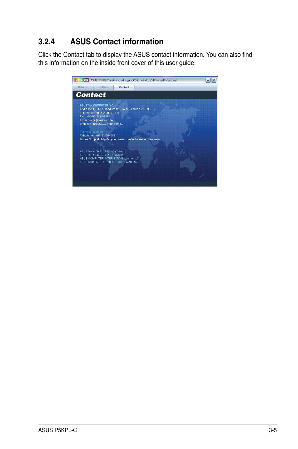 4 asus contact information | Asus P5KPL-C User Manual | Page 91 / 96