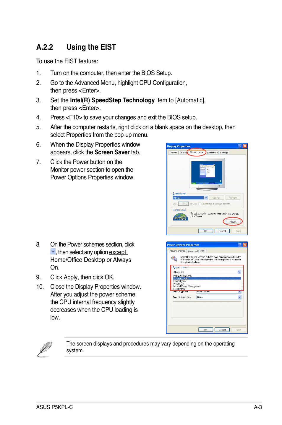 A.2.2 using the eist | Asus P5KPL-C User Manual | Page 95 / 96