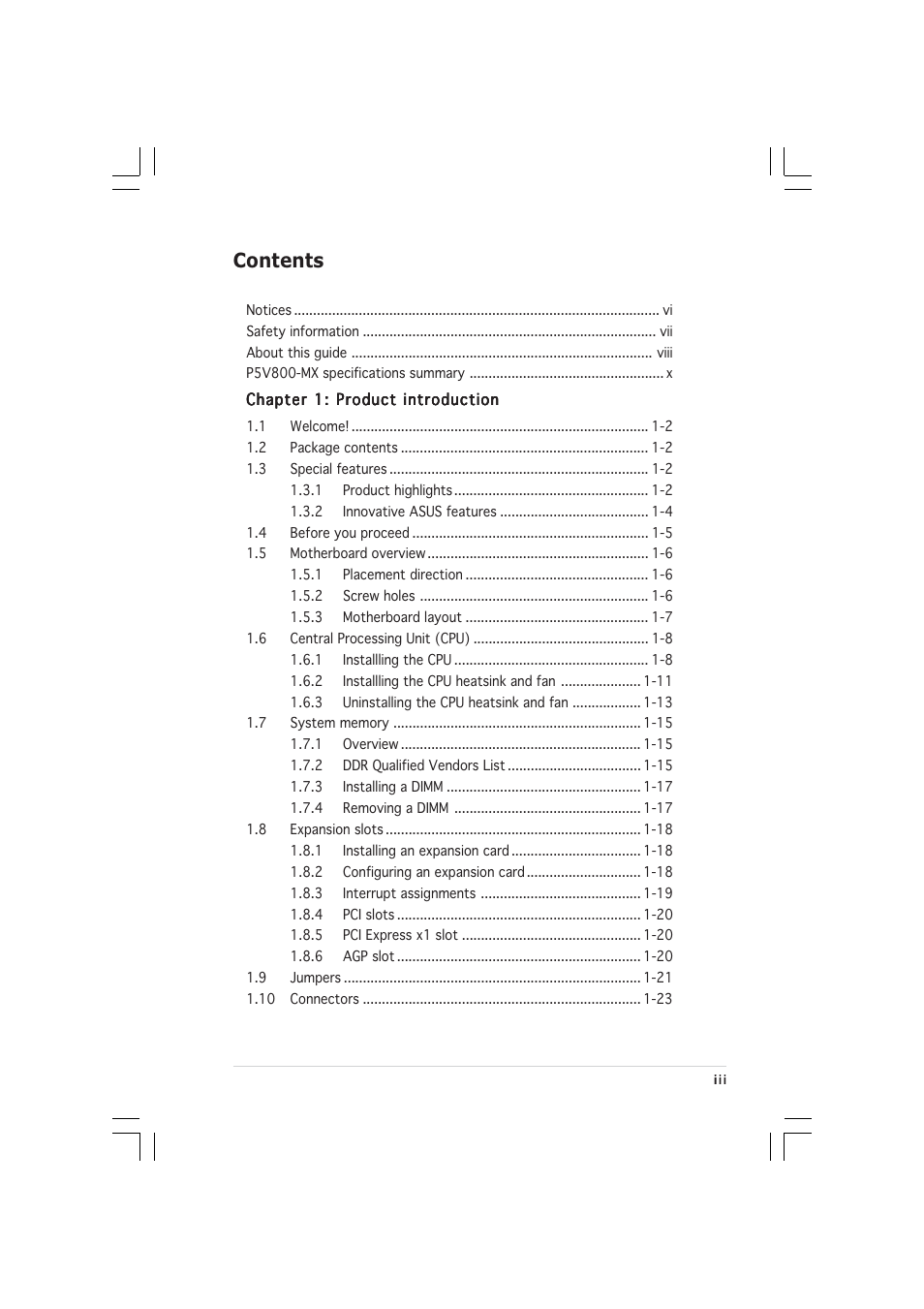 Asus P5V800-MX User Manual | Page 3 / 90