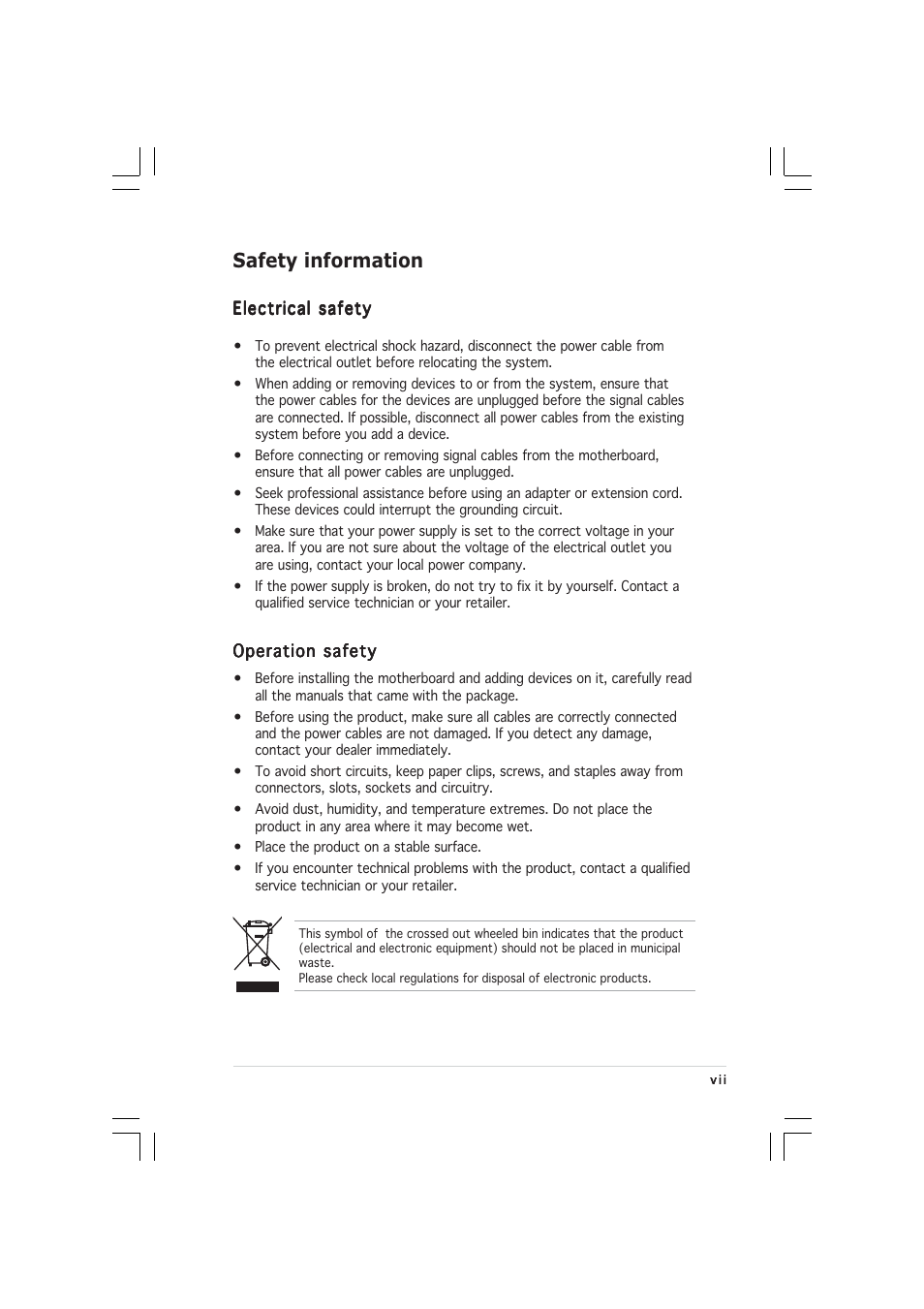 Safety information | Asus P5V800-MX User Manual | Page 7 / 90