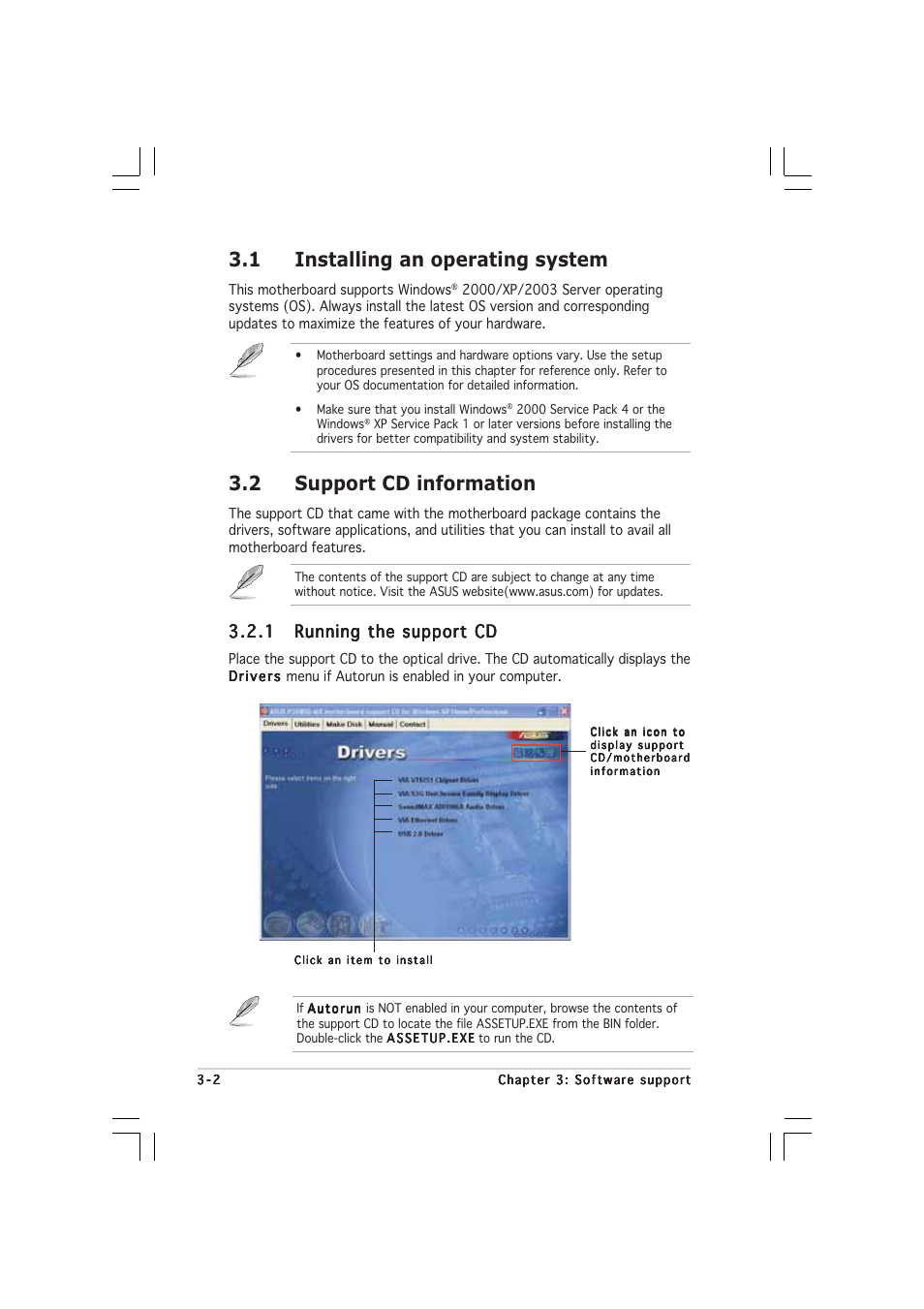 1 installing an operating system, 2 support cd information | Asus P5V800-MX User Manual | Page 80 / 90